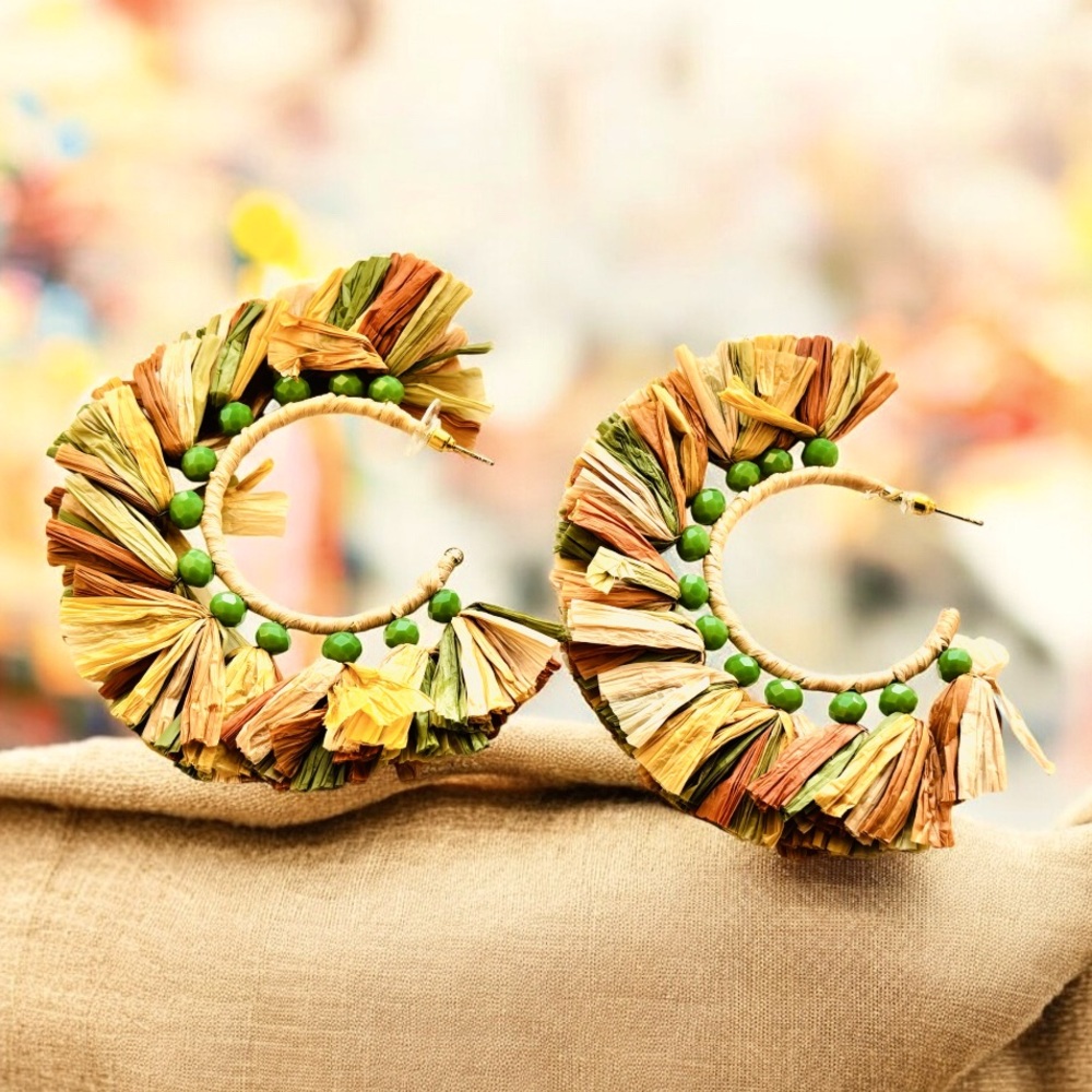Sassy Jones Colorful Straw-like, Beaded Hoop Earrings
